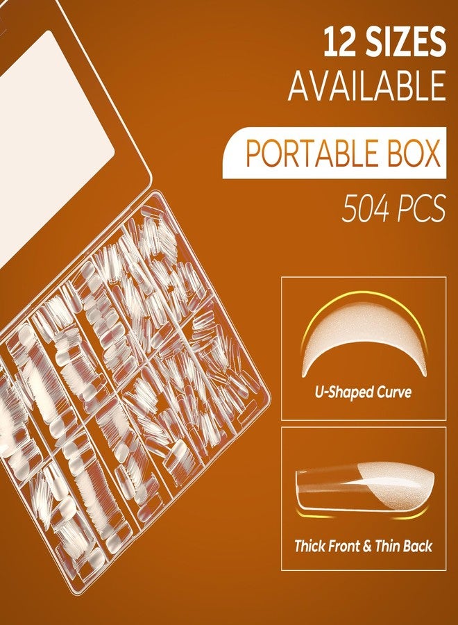 Nicedeco Medium Square Fake Nail Tips, 504Pcs Medium Soft Gel Nail Tips Pre Etched Half Matte Full Cover Clear Acrylic Gel Kit False Press on - 018 - Image 4